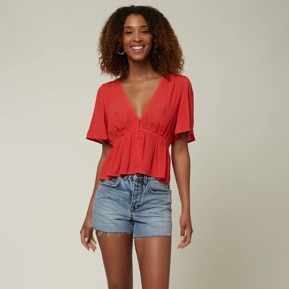 O'Neill Wes Solid Top red flouncy peplum size Large - Picture 4 of 15